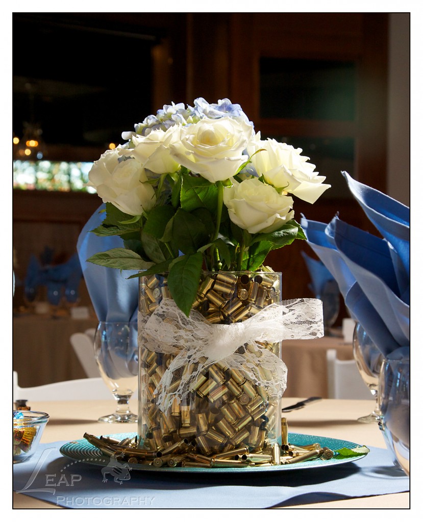bullets in a vase, wedding centerpiece