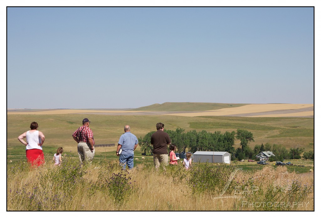 group of people looking down on ranch