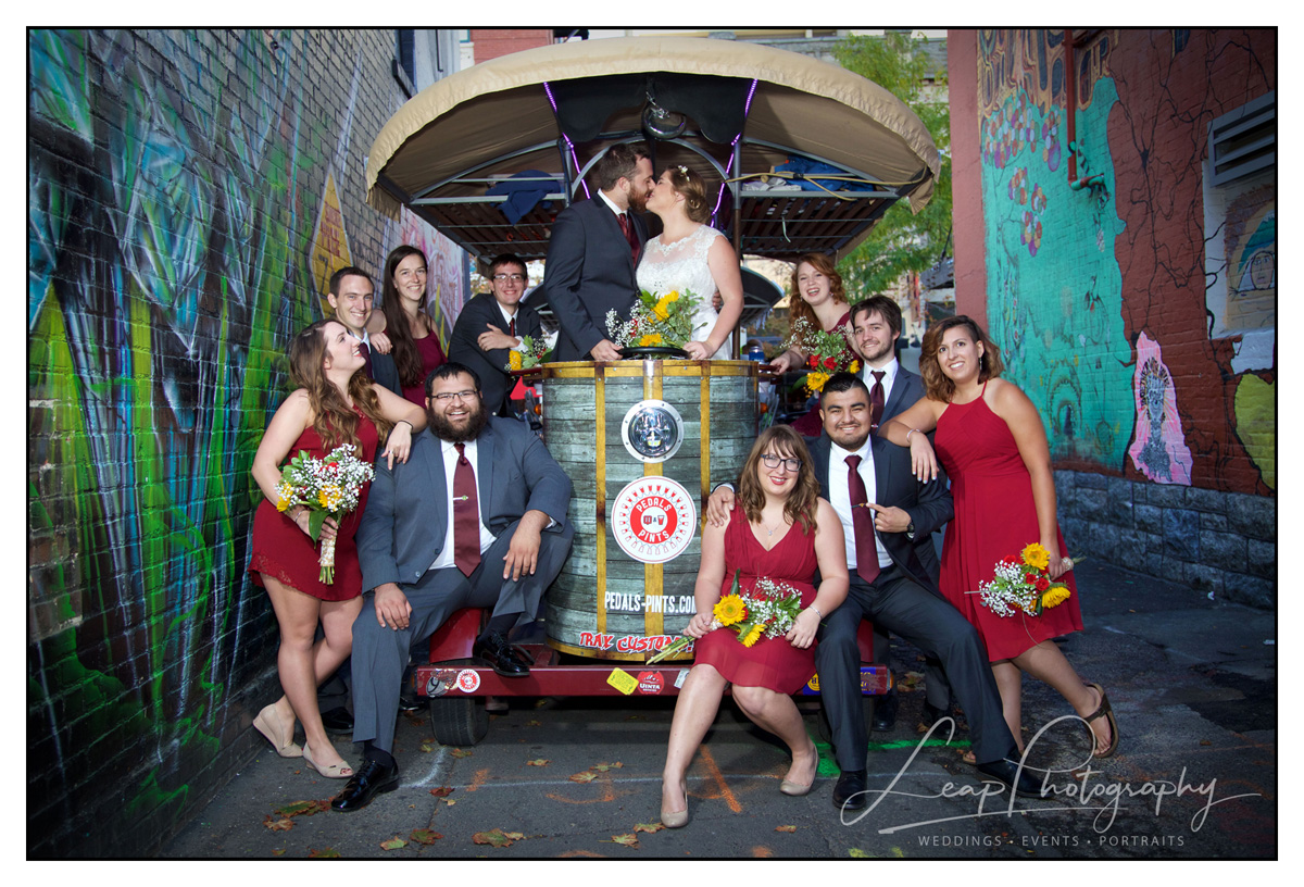 photo of bridal party in freak alley