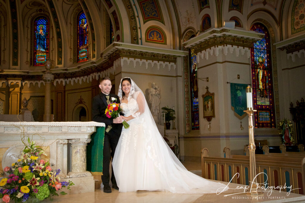 wedding photo in St. John's catholic church, Boise
