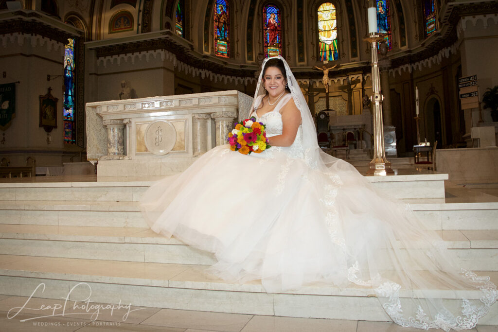photo of bride inside a Boise Catholic Church
