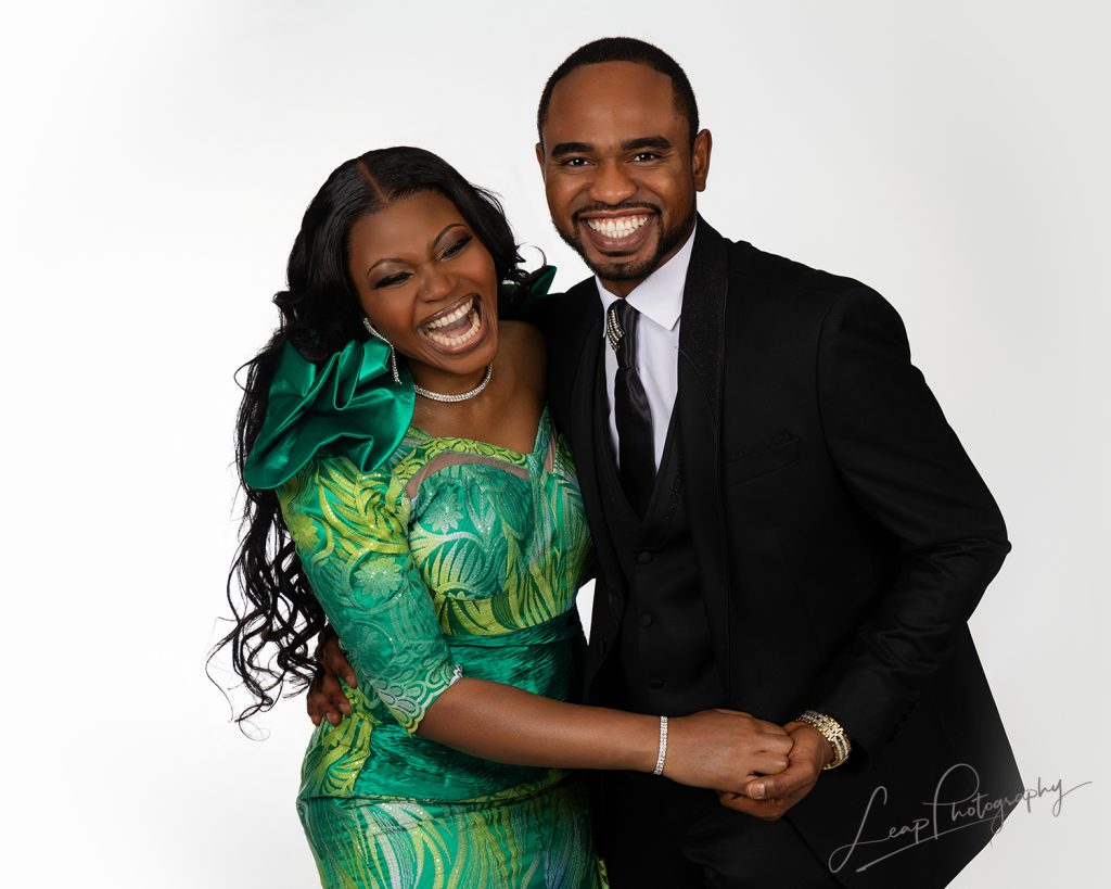 boise couple laughing during their studio photo session